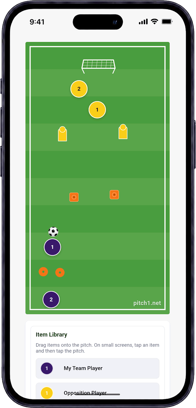 Free animated football training drill creator in Pitch1