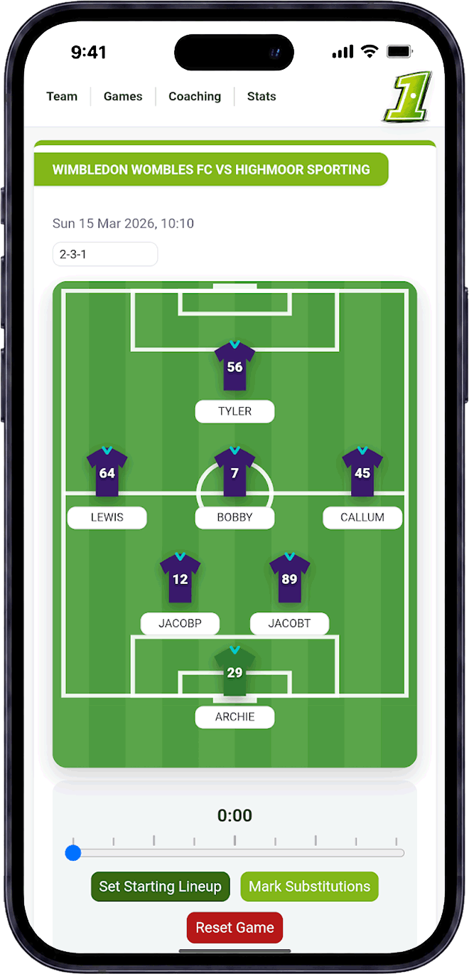 Grassroots football minutes tracker in Pitch1