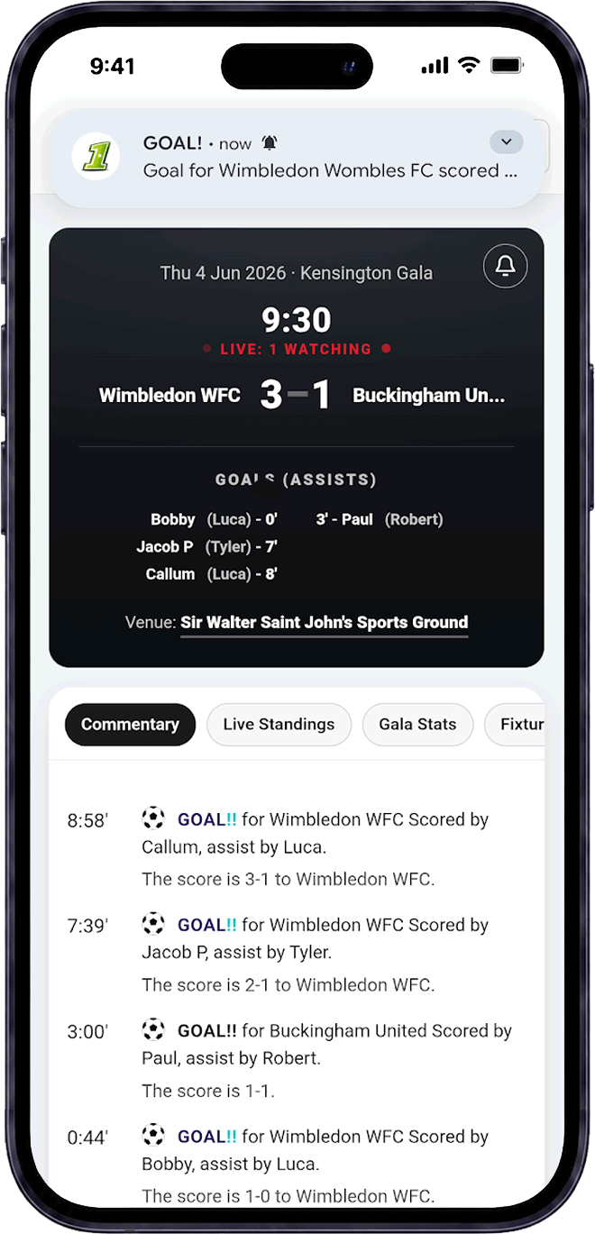 Pitch1 / Pitch 1 live matchday junior football team management app screen