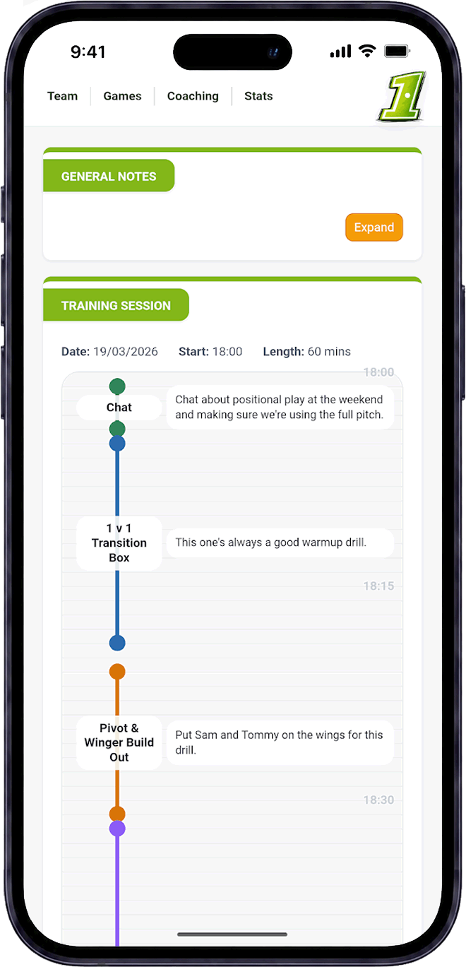 Grassroots and junior football training session planner in Pitch1 / Pitch 1