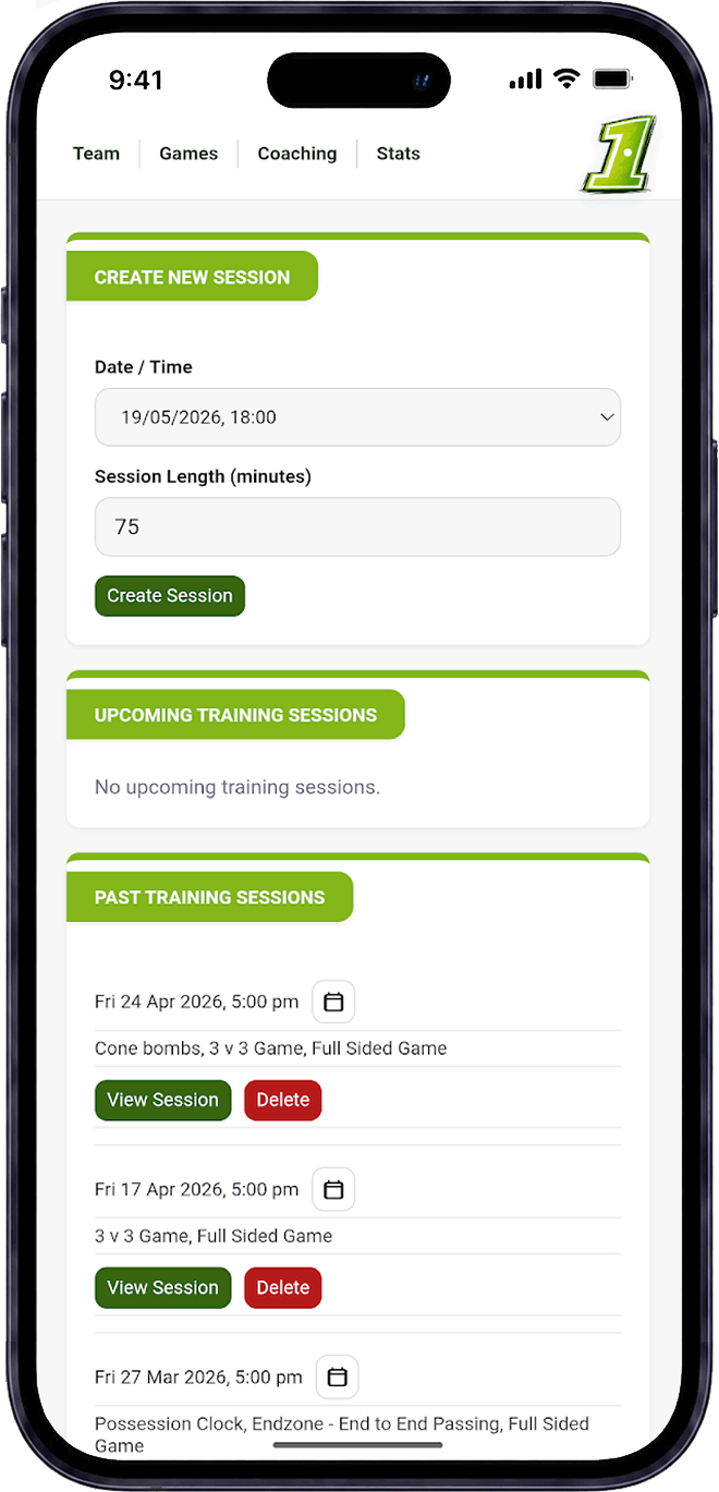 Grassroots team training session timeline in Pitch1